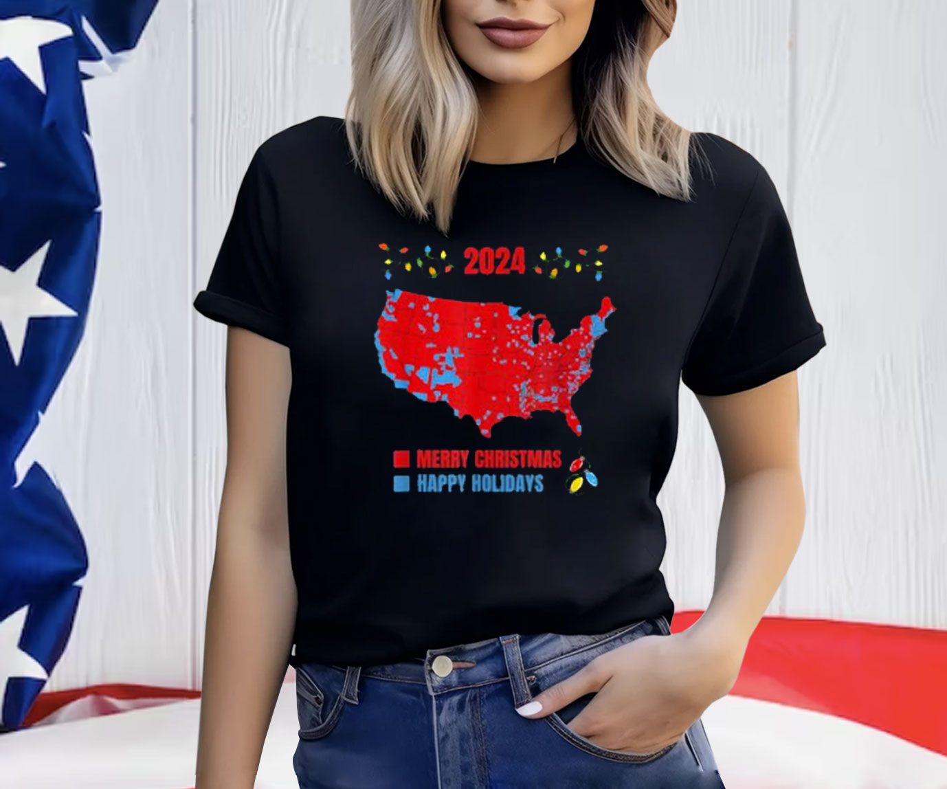 2024 Electoral Map Merry Christmas Trump Landslide Holiday T-Shirt