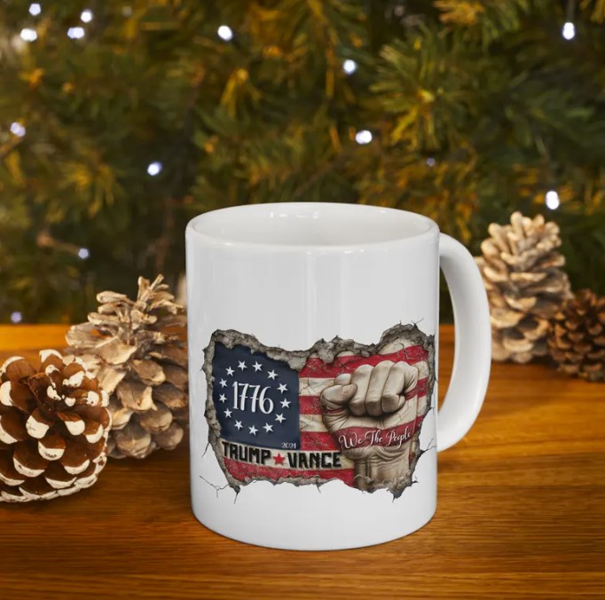 American Flag Coffee Cup, Political Gift for Trump and Vance Supporters