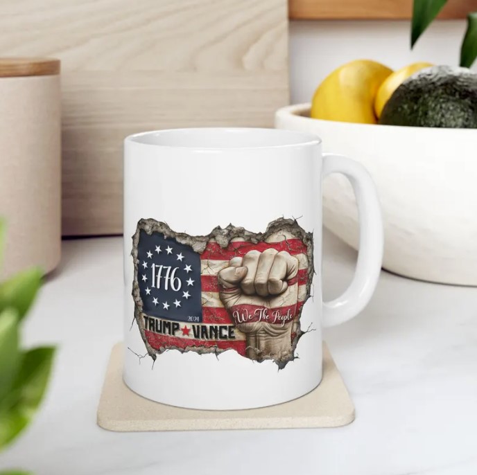 American Flag Coffee Cup, Political Gift for Trump and Vance Supporters
