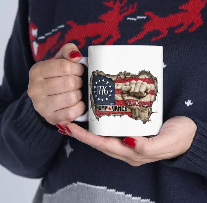 American Flag Coffee Cup, Political Gift for Trump and Vance Supporters