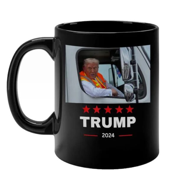 Donald Trump Rides In Garbage Truck Mug