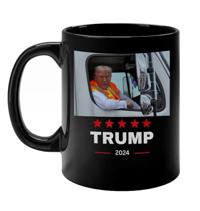 Donald Trump Rides In Garbage Truck Mug