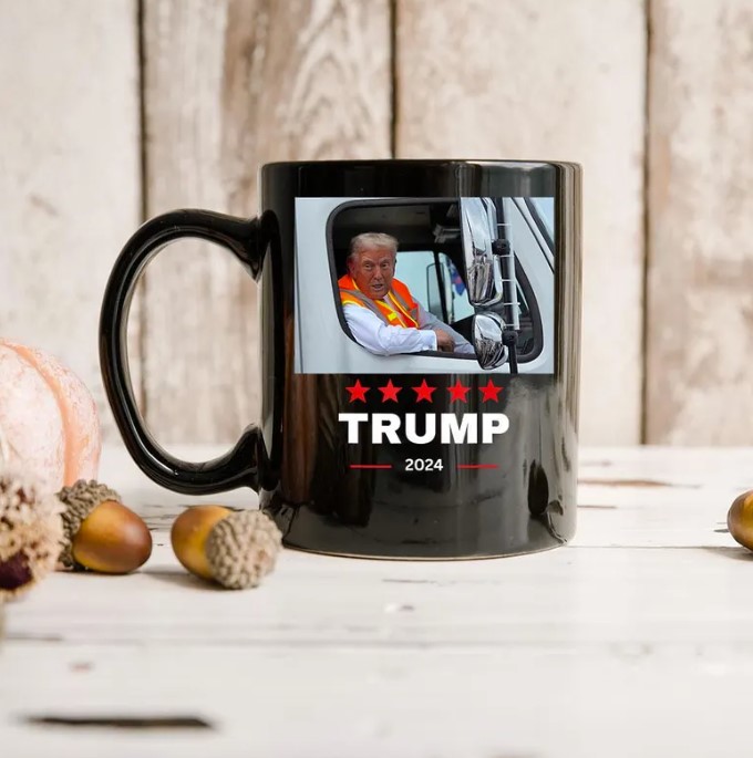 Donald Trump Rides In Garbage Truck Mug