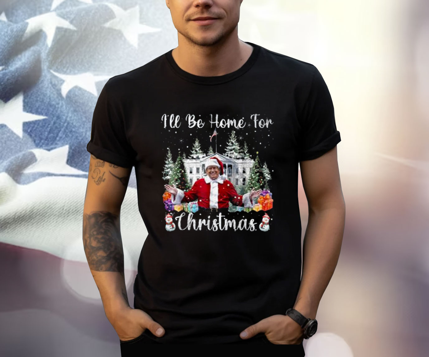 I'll Be Home For Christmas Funny Santa Claus Trump 2024 T-Shirt