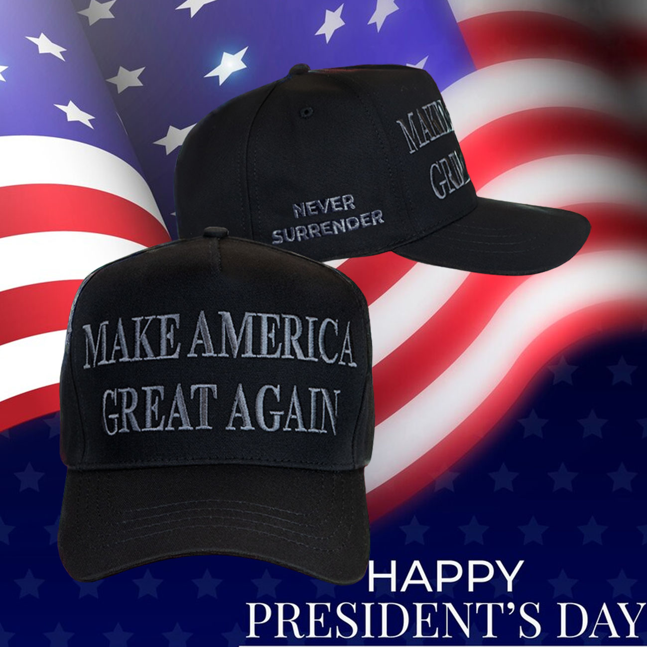 MAGA Never Surrender Black Dad Hat