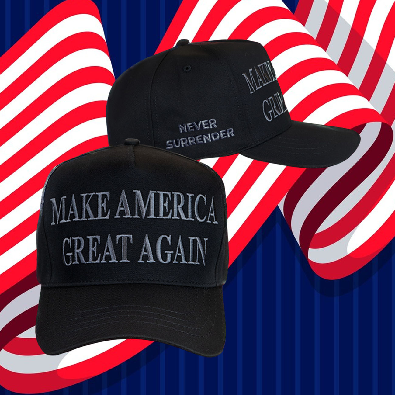 MAGA Never Surrender Black Trucker Hat