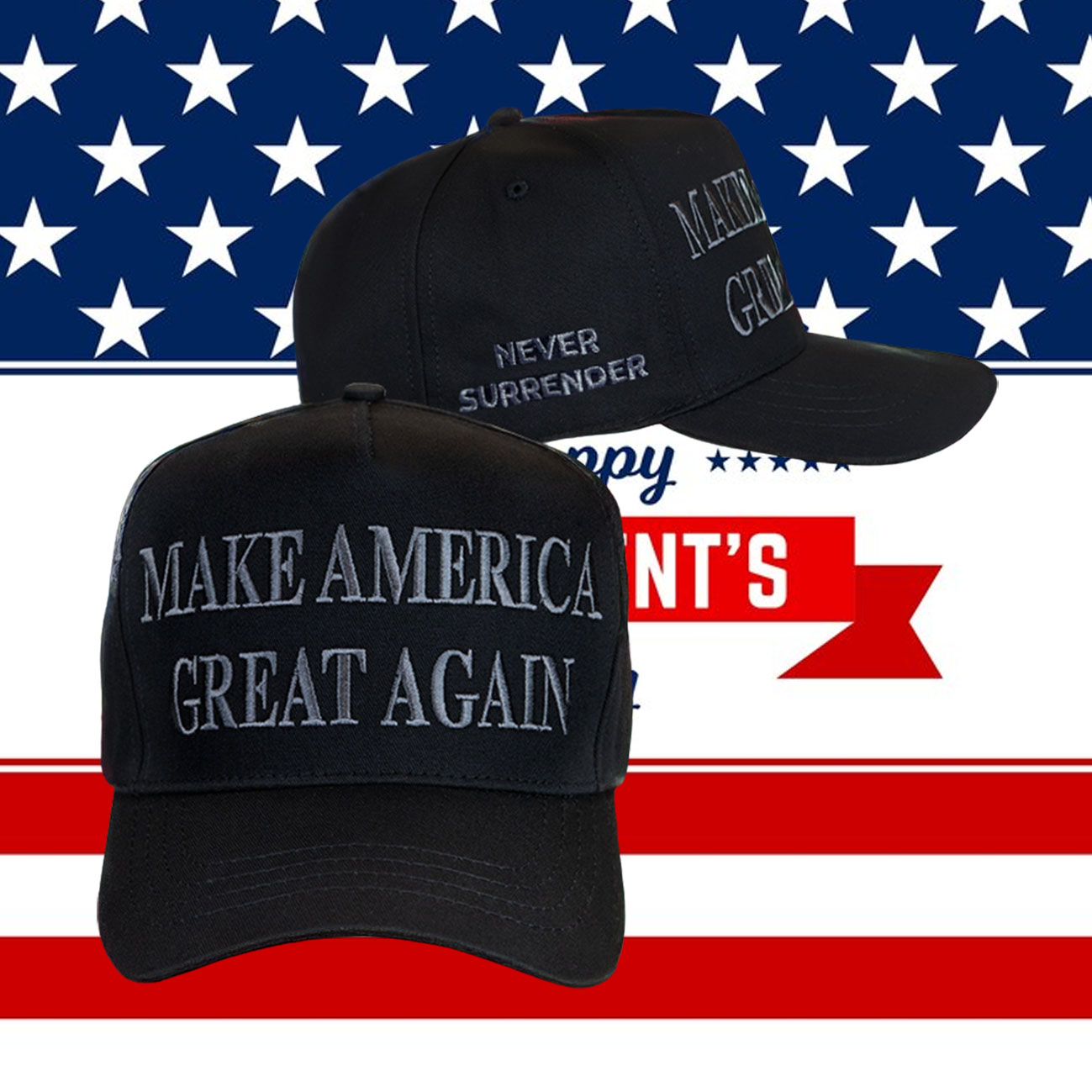 Never Surrender Black MAGA Dad Hat