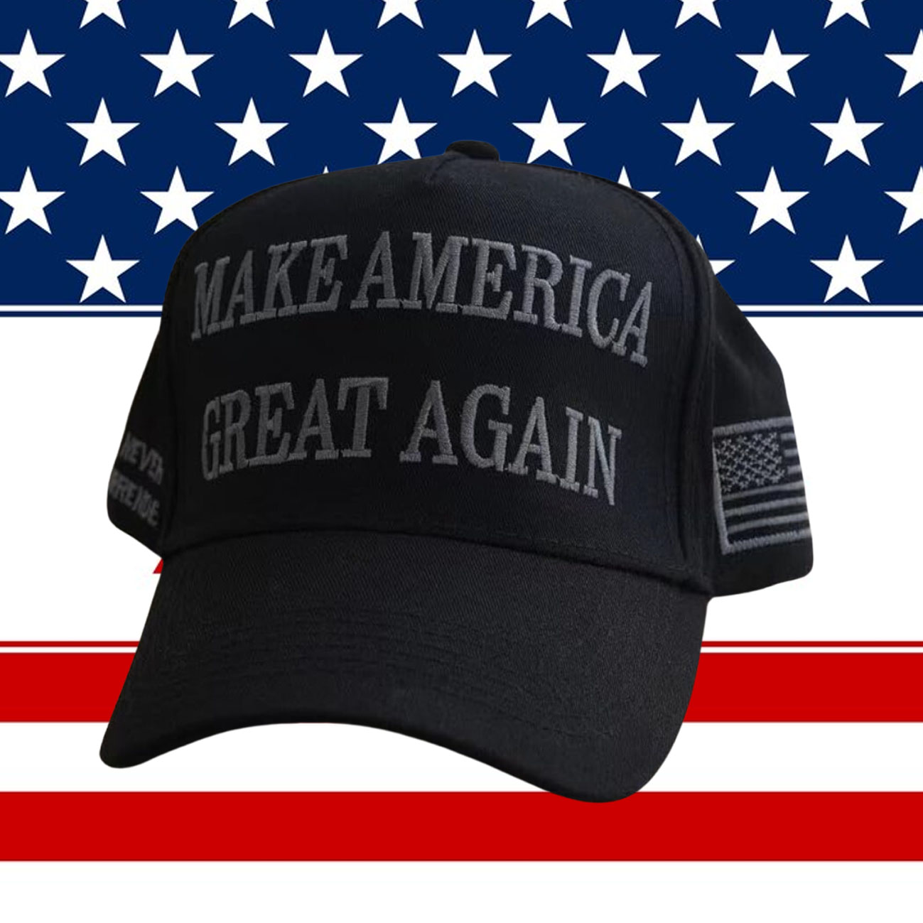 Never Surrender Black MAGA Dad Hat