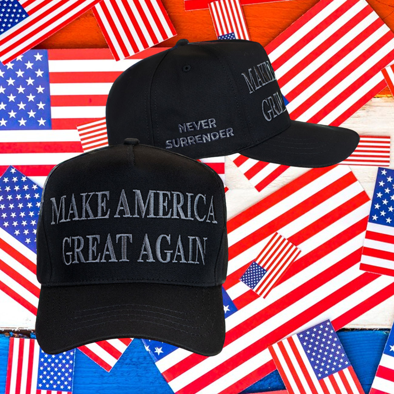 Trump Never Surrender Black MAGA Retro Trucker Hat