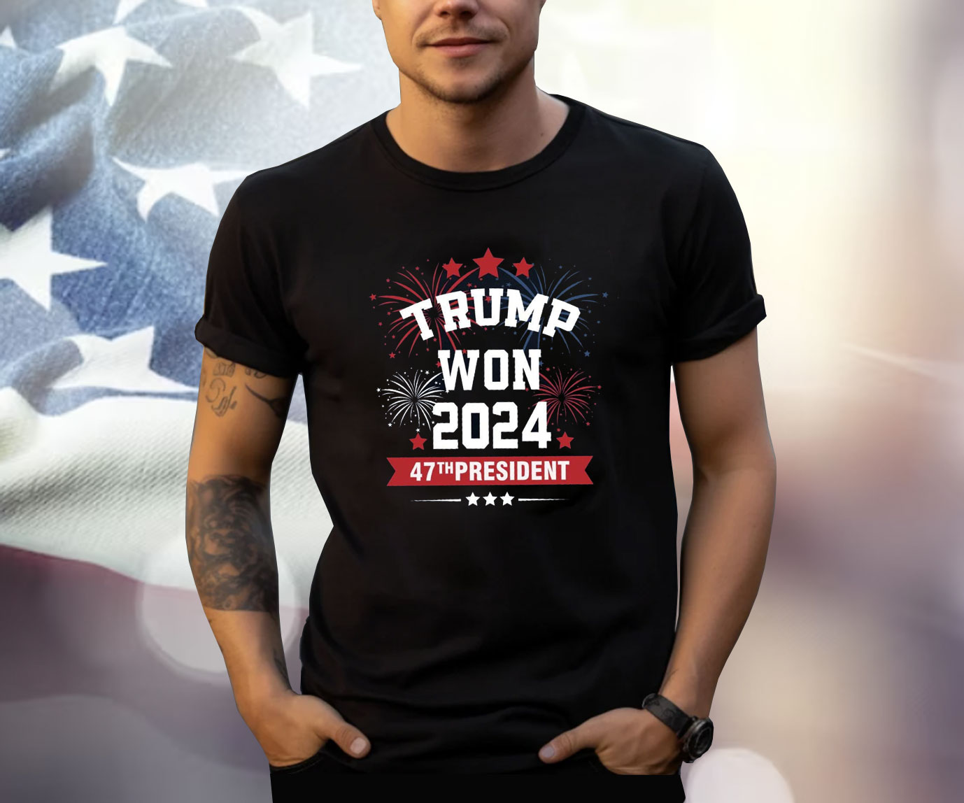 Trump Won 2024 47th President Firework T-Shirt
