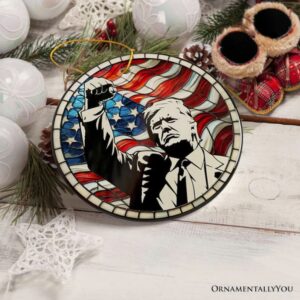Trump with Raised Fist Stained Glass Christmas Ornament