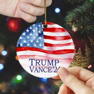Trump Vance 2024 Christmas Ornament – Patriotic American Flag Ceramic Ornament