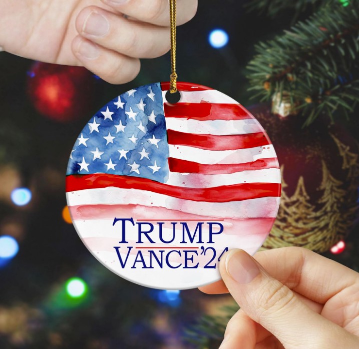 Trump Vance 2024 Christmas Ornament – Patriotic American Flag Ceramic Ornament