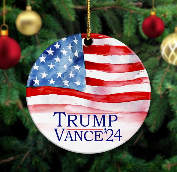 Trump Vance 2024 Christmas Ornament – Patriotic American Flag Ceramic Ornament