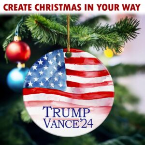 Trump Vance 2024 Christmas Ornament – Patriotic American Flag Ceramic Ornament