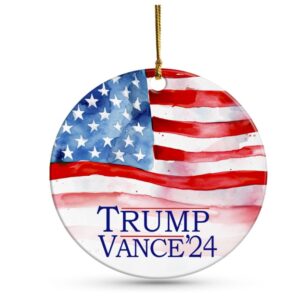 Trump Vance 2024 Christmas Ornament – Patriotic American Flag Ceramic Ornament