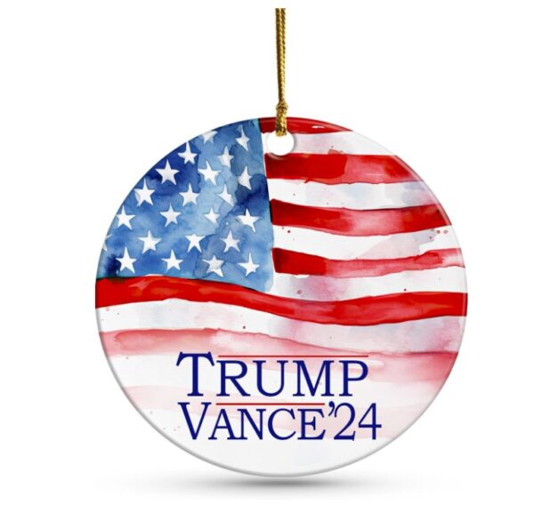 Trump Vance 2024 Christmas Ornament – Patriotic American Flag Ceramic Ornament
