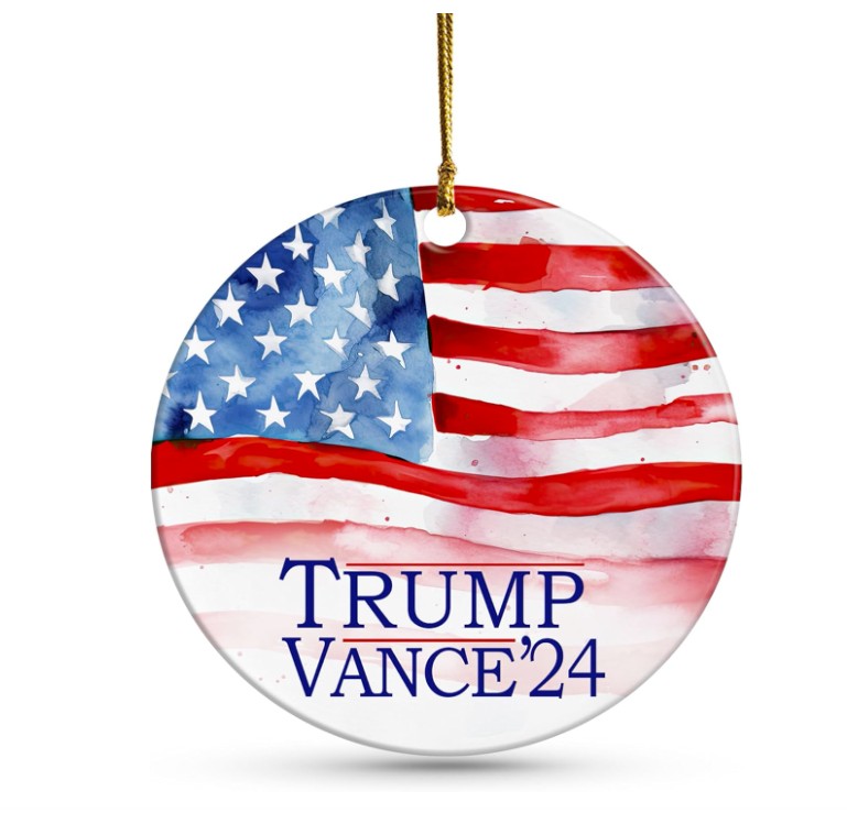 Trump Vance 2024 Christmas Ornament – Patriotic American Flag Ceramic Ornament