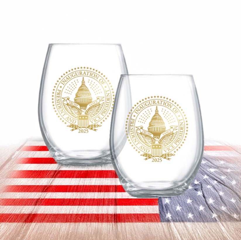2025 Inauguration with Exclusive Trump Seal Wine Glasses